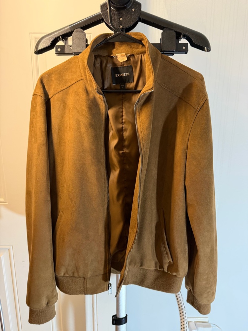 Express Men’s Suede Bomber Jacket - Caramel Brown